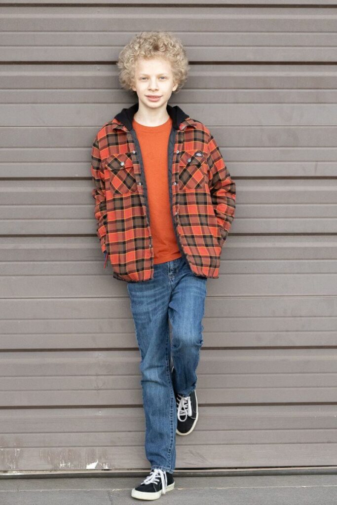kid leanling on a wall